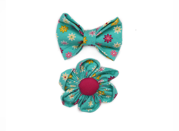 teal dog flower and bow